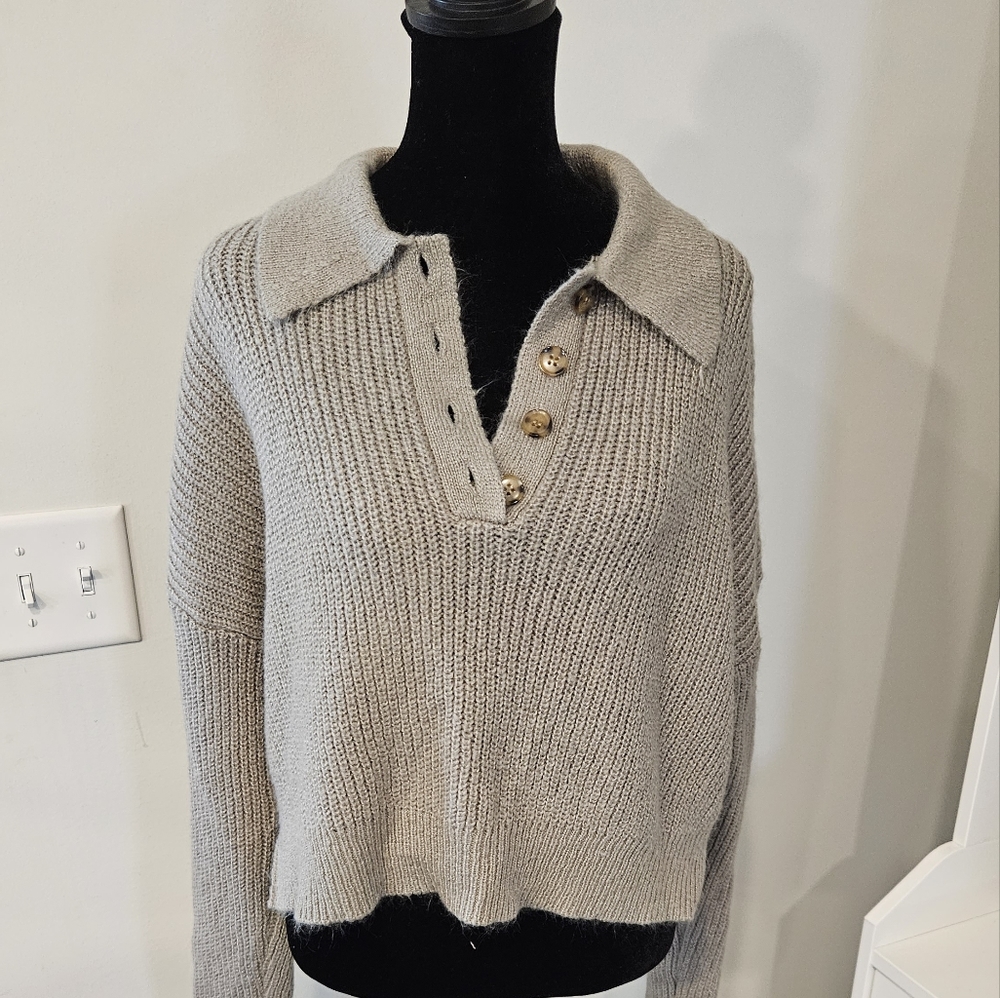 Elodie Knit Cropped Sweater Sz Large Taupe